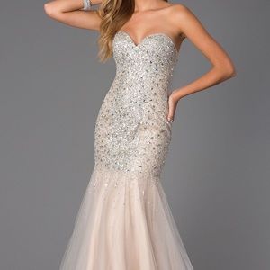 Terani Couture Beige Bejeweled Strapless Prom Dress Sz 10